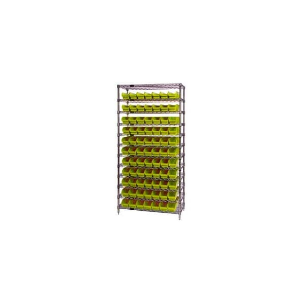 Global Industrial Chrome Wire Shelving with 77 4inH Plastic Shelf Bins Yellow, 36x18x74 268972YL - main